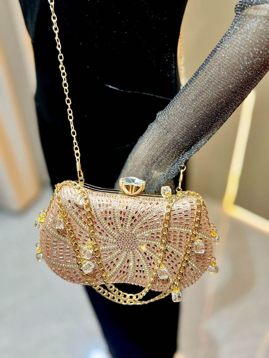 Chains Geometric Lock Rhine Stones Shiny Evening Bags & Clutches Mini Bags