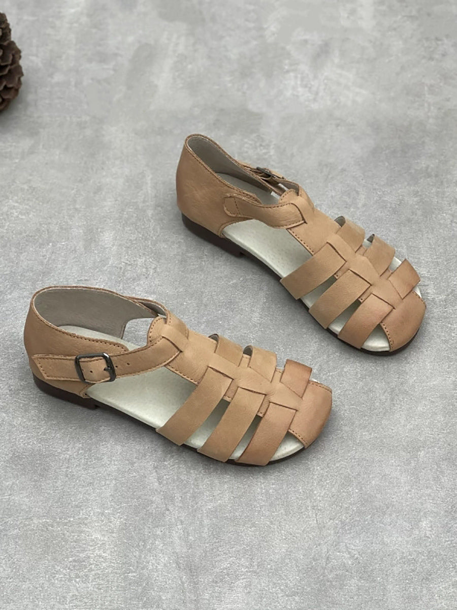 Women Summer Genuine Leather Soft Low Heel Sandals