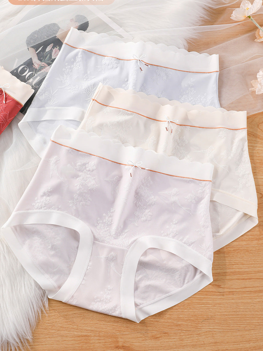 4 Pieces Women Colorblock Jacquard High Waist Underwear