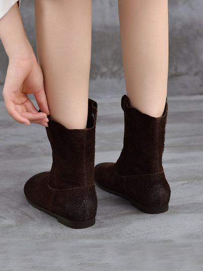 Women Vintage Genuine Leather Spliced Low Heel Boots