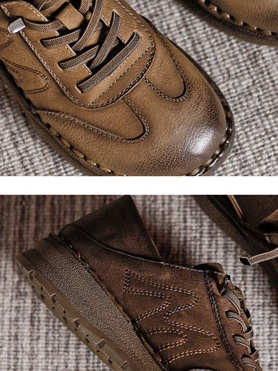 Women Casual Genuine Leather Spliced Flat Shoes