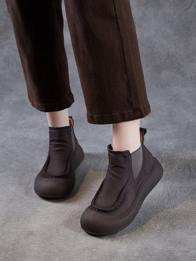 Women Retro Genuine Leather Spliced Ankle Boots