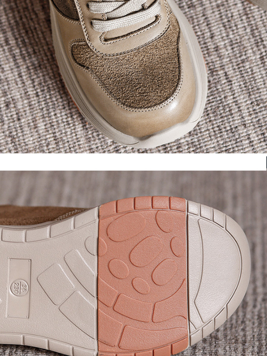 Women Autumn Colorblock Leather Flat Sport Shoes