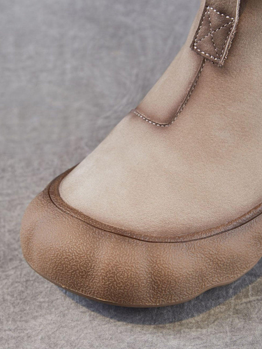 Women Winter Genuine Leather Back Zipper Flat Boots