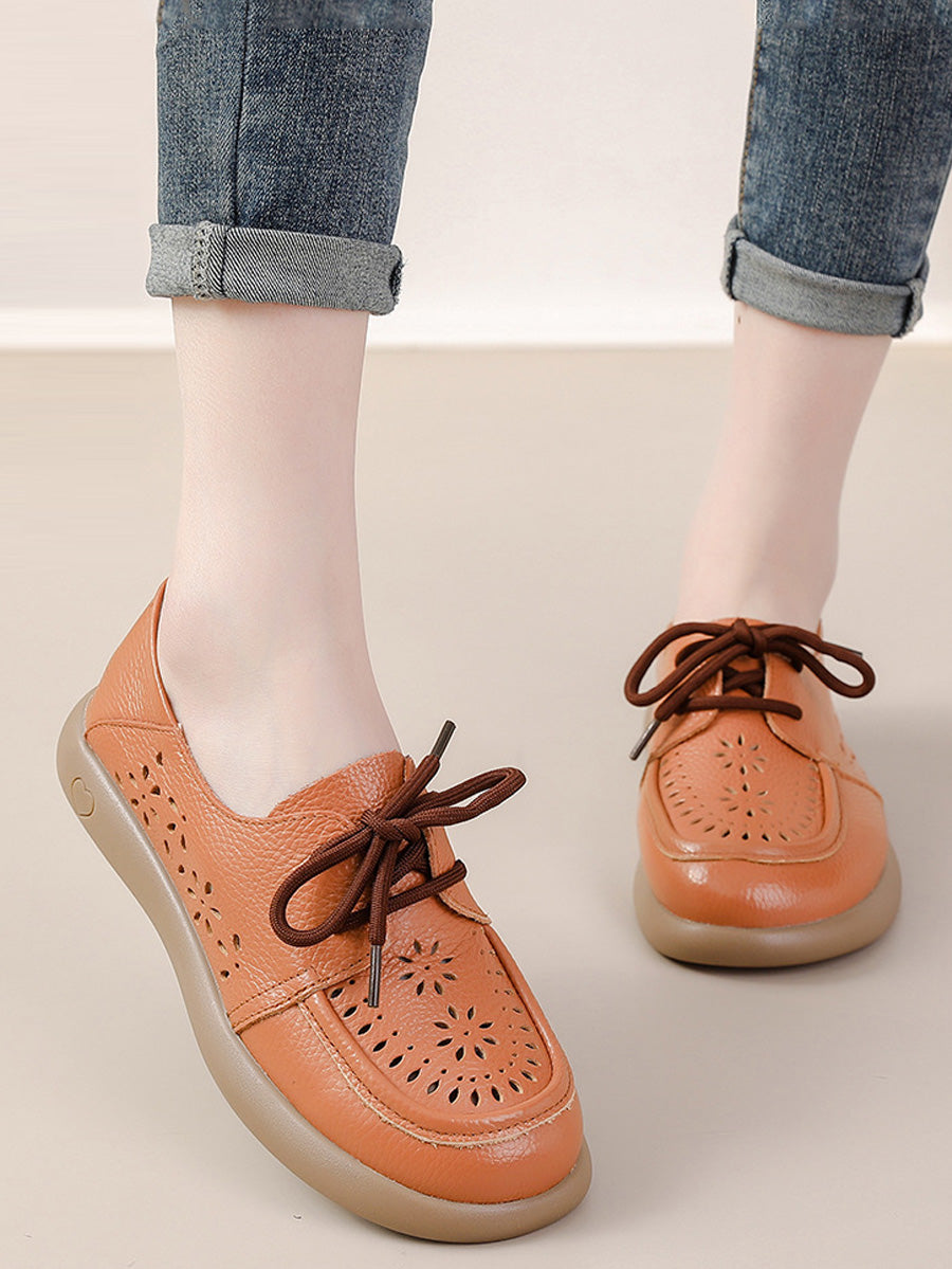 Women Summer Genuine Leather Strap Flat Shoes