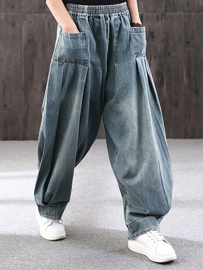 Plus Size - Simple Pure Color Loose Denim Jeans