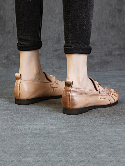 Women Autumn Retro Genuine Leather Low Heel Shoes