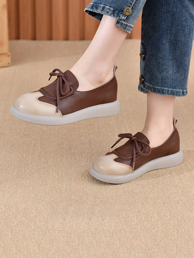 Women Summer Casual Leather Spliced Flat Shoes