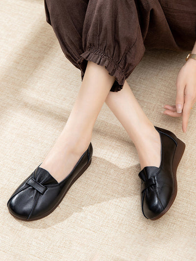 Women Summer Genuine Leather Spliced Flat Shoes