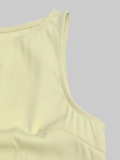 Sleeveless Gauze Pleated Solid Color Split-Joint Boat Neck Evening Dresses Maxi Dresses