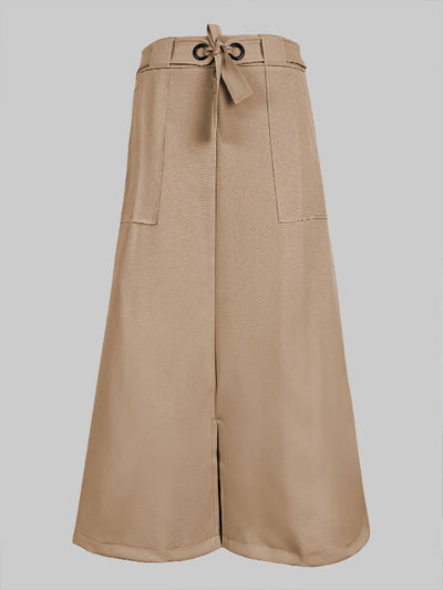 High Waisted Loose Split-Front Split-Joint Tied Waist Skirts