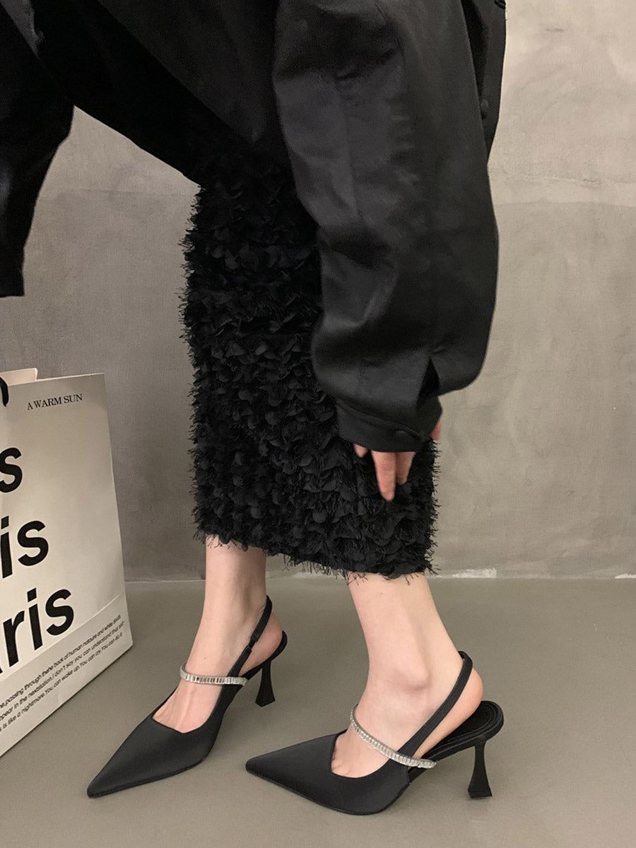 Belted Pointed-Toe Shiny Pumps