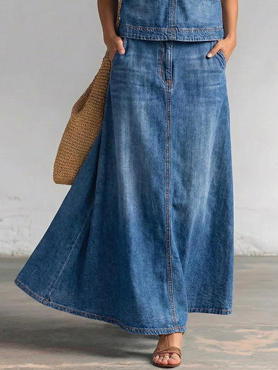 Loose Pockets Solid Color Skirts Bottoms