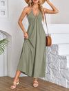 A-Line Loose Pleated Solid Color Split-Joint Deep V-Neck Maxi Dresses