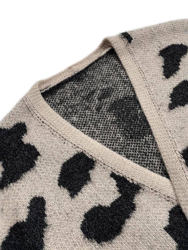Long Sleeves Loose Contrast Color Leopard Print Cardigan Tops