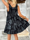 A-Line Loose Contrast Color Pleated Pockets Printed Tied Spaghetti-Neck Mini Dresses