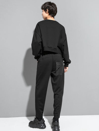 Original Creation Loose Batwing Sleeves Contrast Color Split-Joint Round-Neck Sweatshirt Tops