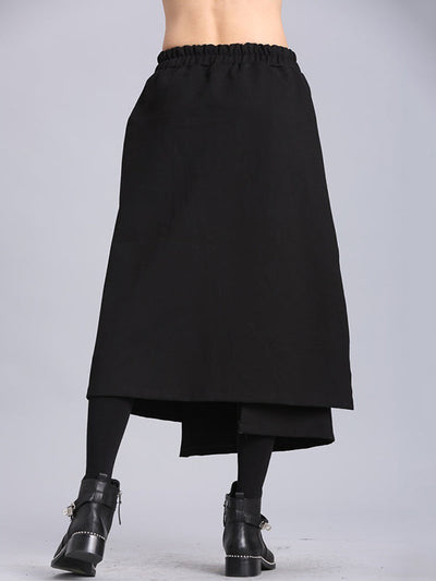 Raised Bands Split-Joint Asymmetric Black Empire Skirt