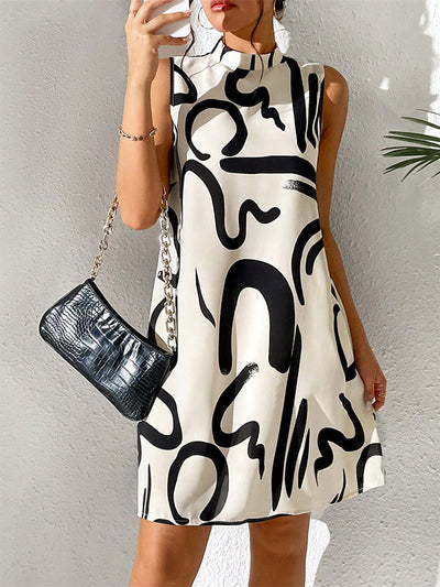 A-line Sleeveless Contrast Color Printed Mini Dresses