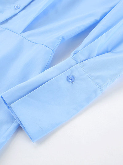 Long Sleeves Loose Buttoned Solid Color Split-Joint Twist Lapel Mini Dresses Shirt Dress