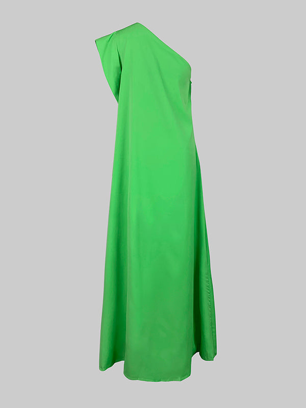 Loose Asymmetric Solid Color Split-Joint One-Shoulder Maxi Dresses