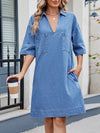 A-line Loose Pockets Solid Color Lapel Mini Dresses