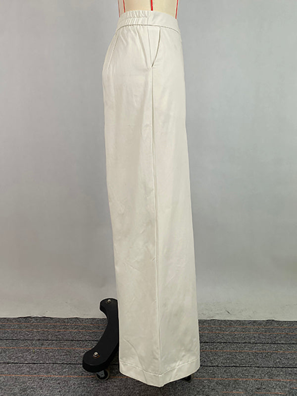 High Waisted Loose Solid Color Pants Trousers