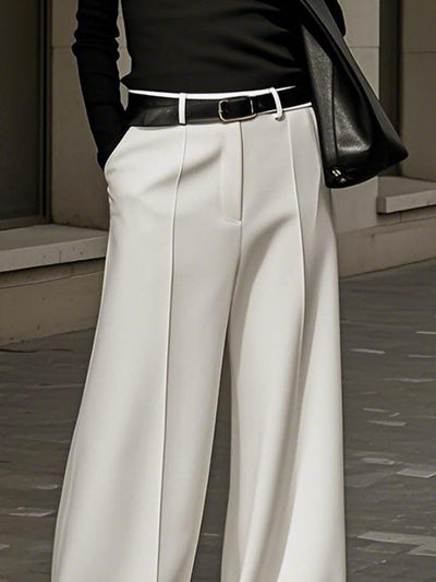 Loose Wide Leg No Belt Solid Color Zipper Casual Pants Bottoms Trousers