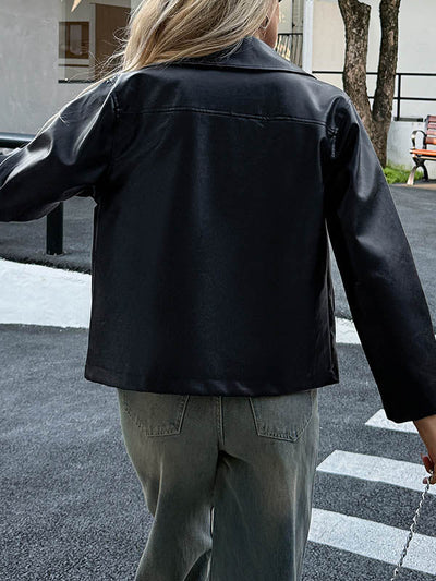 Long Sleeves Pockets Solid Color Zipper Lapel Jackets Overcoat