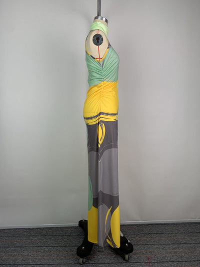 Skinny Sleeveless Printed High Neck Maxi Dresses