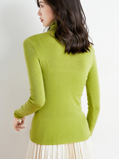 Simple Skinny Long Sleeves Solid Color High-Neck Sweater Tops Pullovers