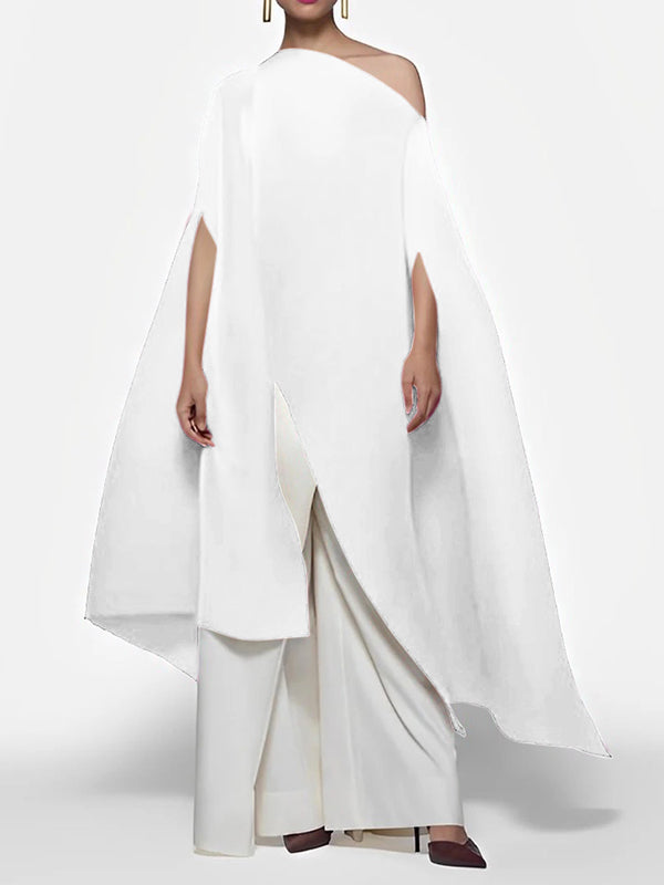 Batwing Sleeves Loose Solid Color Split-front Off-the-shoulder Blouses&shirts Tops