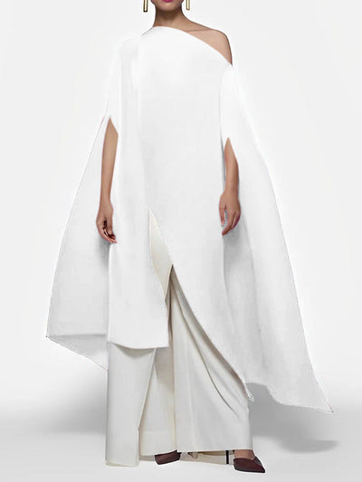 Batwing Sleeves Loose Solid Color Split-front Off-the-shoulder Blouses&shirts Tops