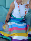 A-Line Loose Belted Contrast Color Split-Joint Striped Skirts Bottoms