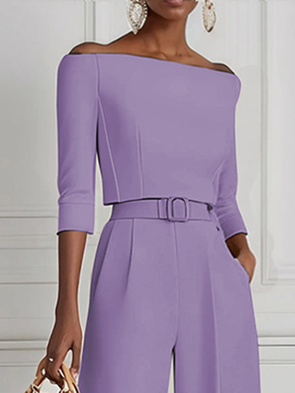 Half Sleeves Solid Color Split-Joint Off-The-Shoulder T-Shirts Tops