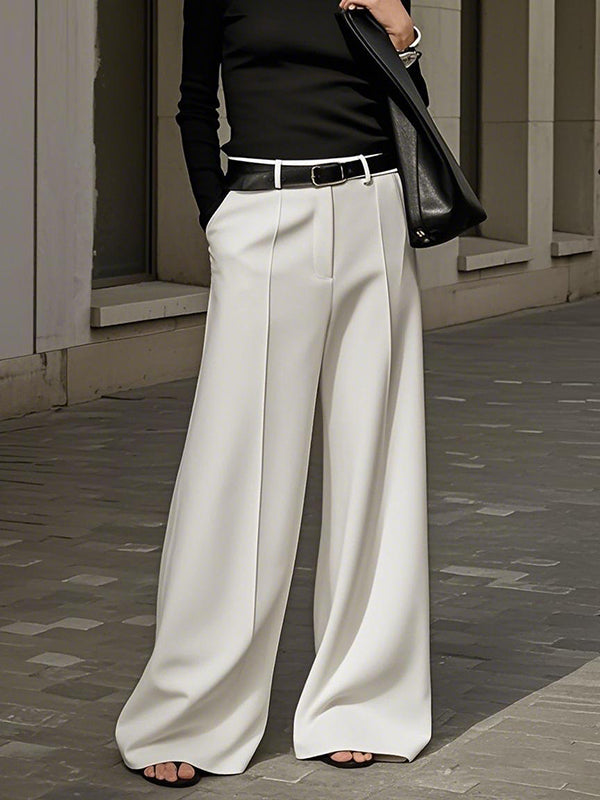 Loose Wide Leg No Belt Solid Color Zipper Casual Pants Bottoms Trousers