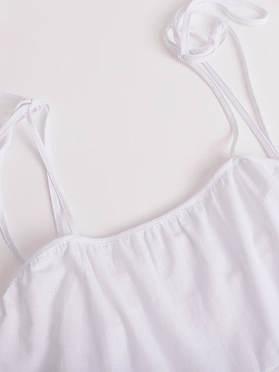 A-Line High Waisted Backless Layered Pleated Solid Color Spaghetti-Neck Mini Dresses