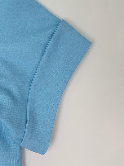 Loose Short Sleeves Solid Color Mock Neck Blouses&Shirts Tops