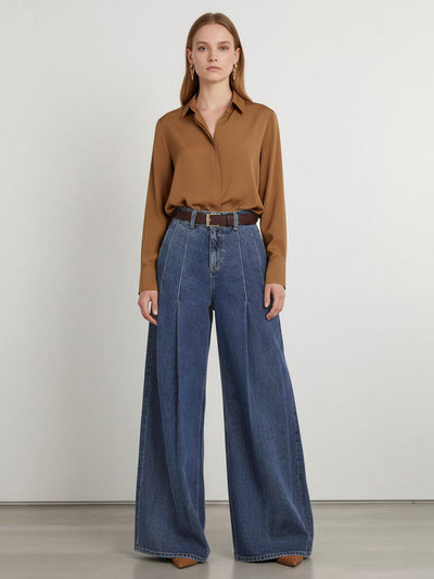 Elasticated Waist High Waisted Belted Pleated Pockets Solid Color Split-Joint Pants