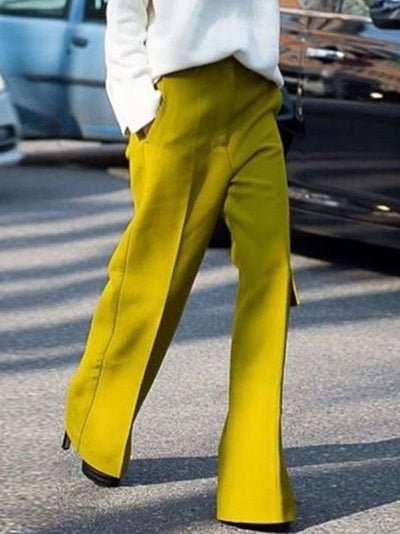 High Waisted Loose Solid Color Split-Joint Pants Trousers