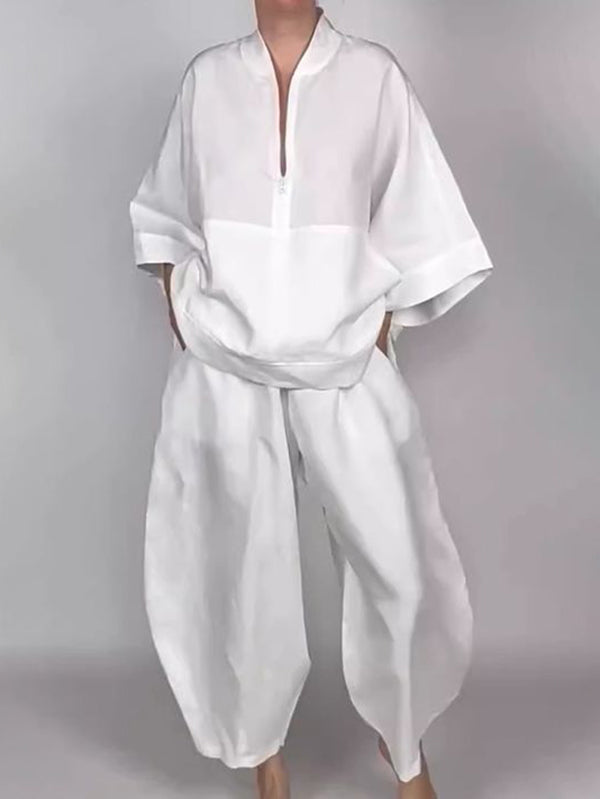 Loose Wide Leg Pockets Solid Color Pants Trousers