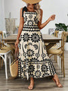 A-Line Loose Elasticity Flower Print Pleated Tied Spaghetti-Neck Midi Dresses