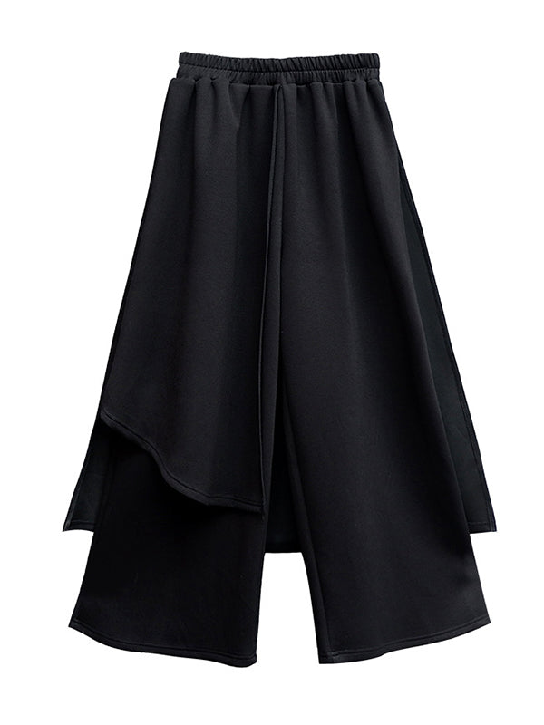 Irregularity Elastic Waist Wide Leg Solid Color Pants