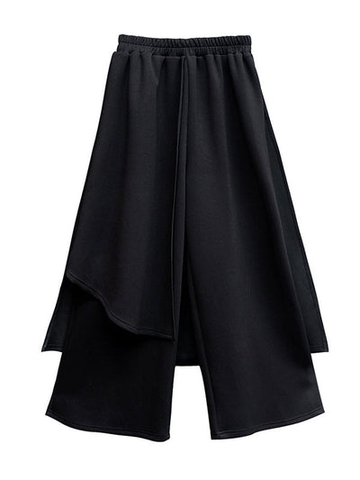 Irregularity Elastic Waist Wide Leg Solid Color Pants