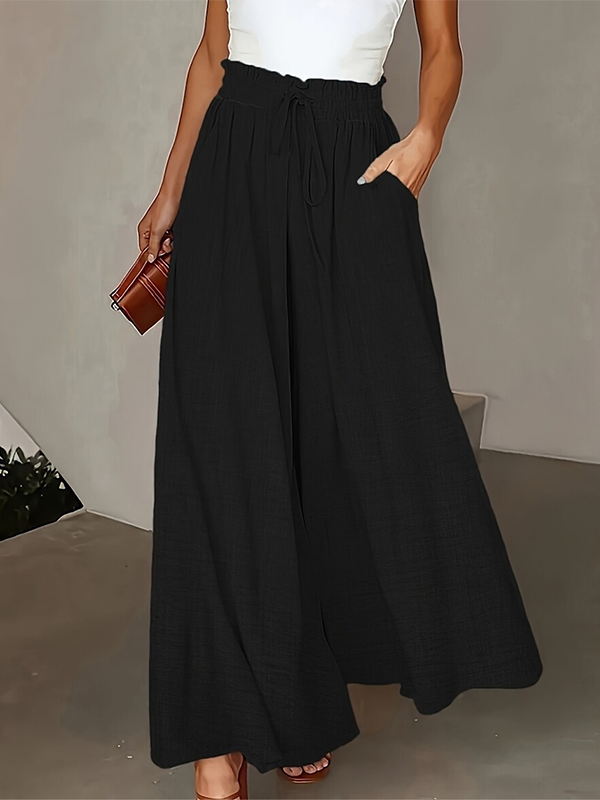 Loose Wide Leg Drawstring Solid Color Casual Pants Bottoms Trousers
