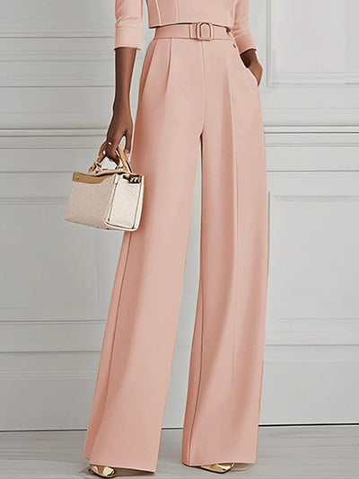 High Waisted Straight Leg Pleated Solid Color Split-Joint Pants Trousers