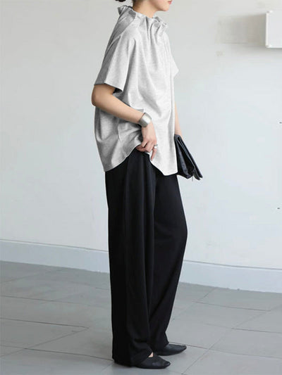 Loose Short Sleeves Solid Color Stand Collar T-Shirts Tops