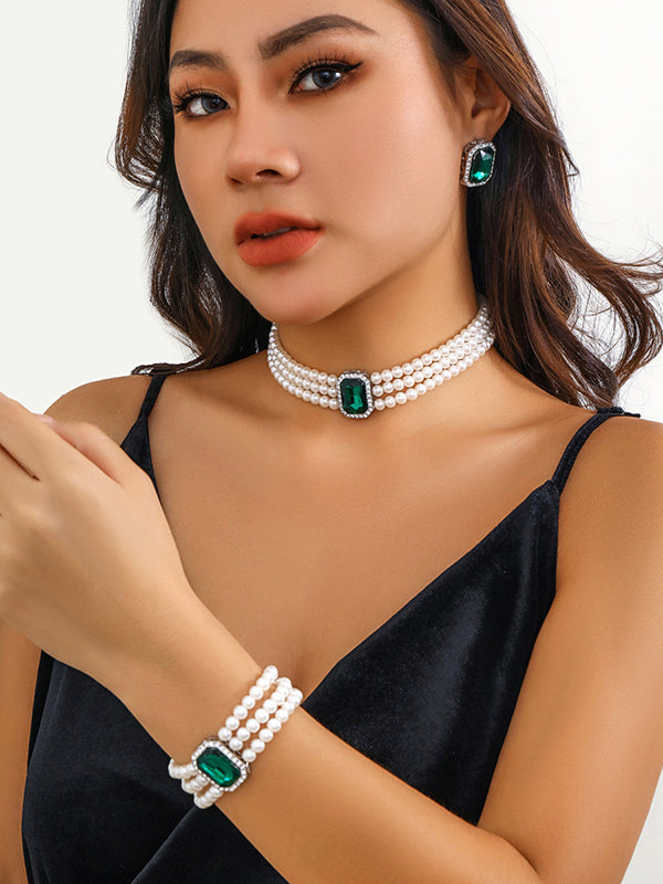 Geometric Layered Rhine Stones Bracelet Accessories + Necklaces Accessories + Earrings Accessories