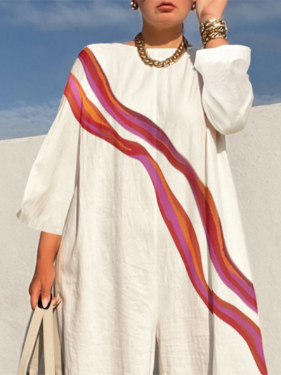 Long Sleeves Loose Striped Jumpsuits