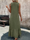 A-Line Loose Pleated Ruffle Trim Solid Color V-Neck Maxi Dresses
